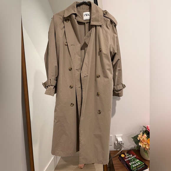 Zara Green Khaki Trench XS EUC - Picture 1 of 8